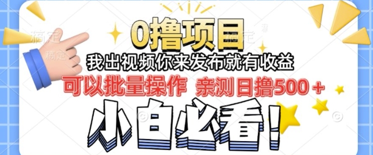 我出视频你直接领取发布就有收益日入几张的0撸项目，速度搞