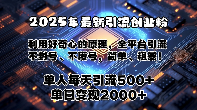 2025年最新引流创业粉，利用好奇心的原理，全平台引流，不封号、不废号，简单、粗暴